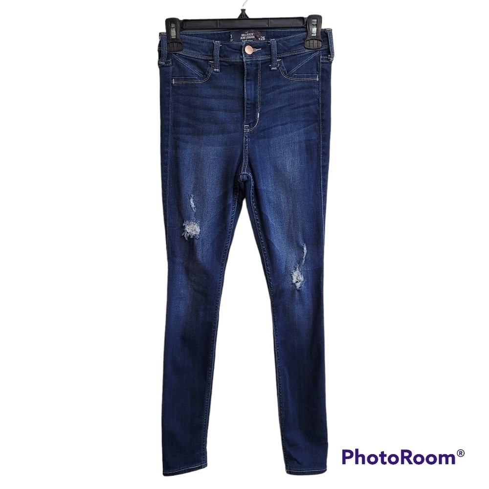 Hollister Distressed High‎ Rise Blue Denim Jean Jeggings Size 26
